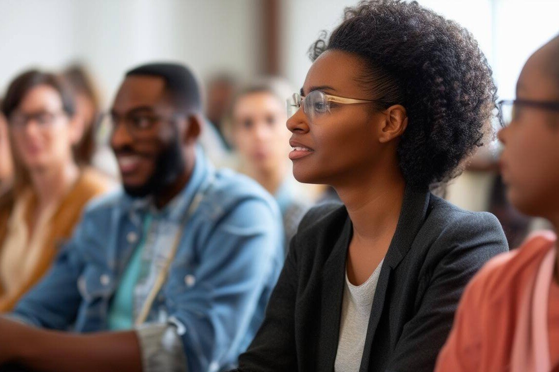 small african american audience engaged in a training session-1